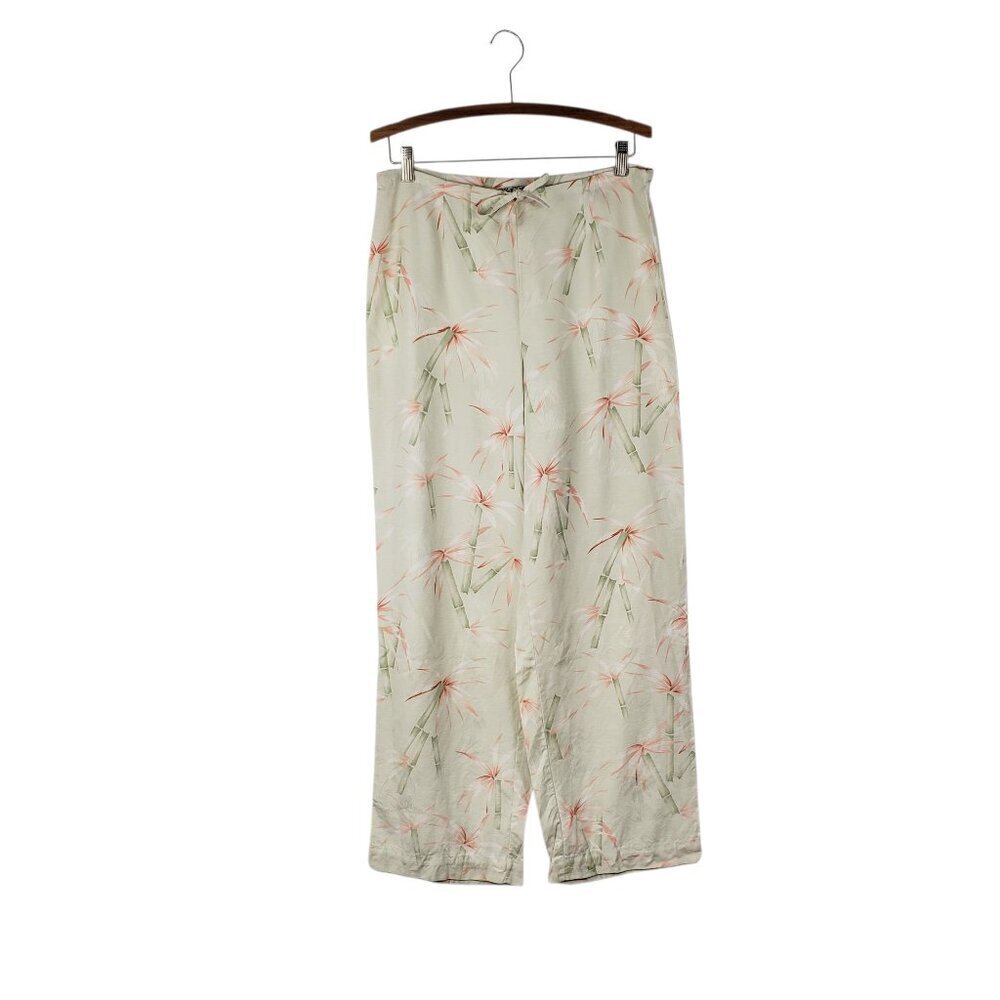 Tommy Bahama Wide Leg Relaxed Silk Pants Womens 10 Neutral Bamboo Floral Resort
